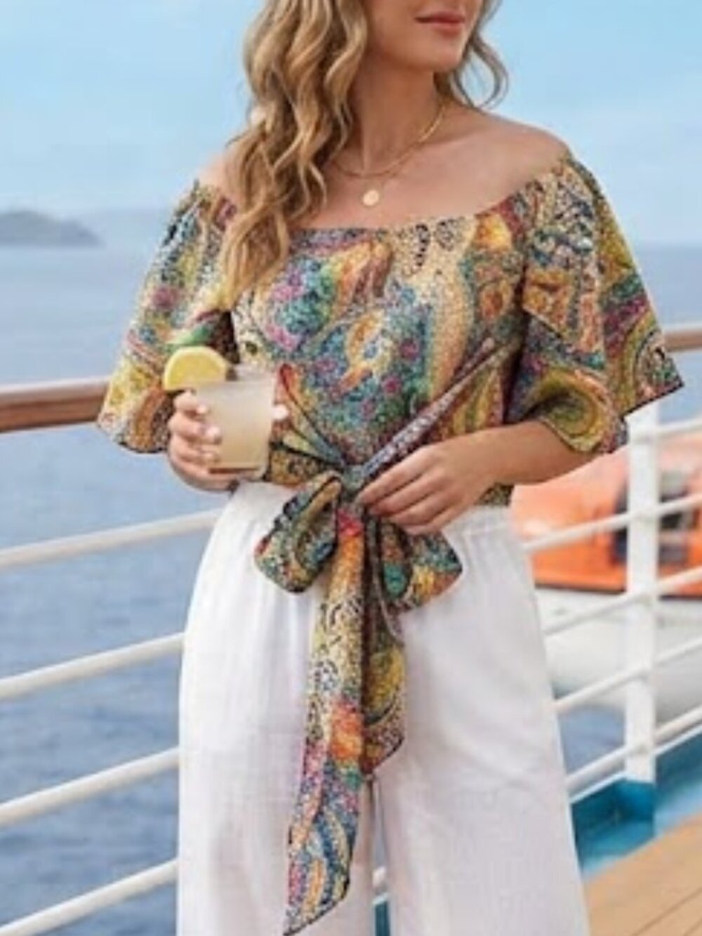 Colourful Paisley Print Tie-Waist Boho Top